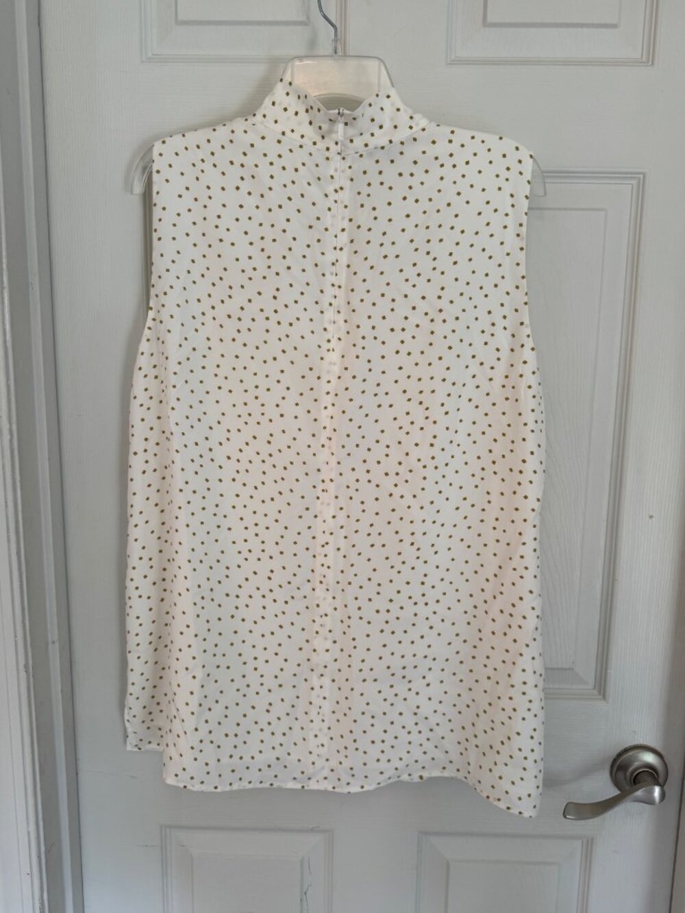 Lafayette 148 NY Leeann 100% Silk Mock Neck Alabaster Sleeveless Blouse XL - Picture 2 of 9